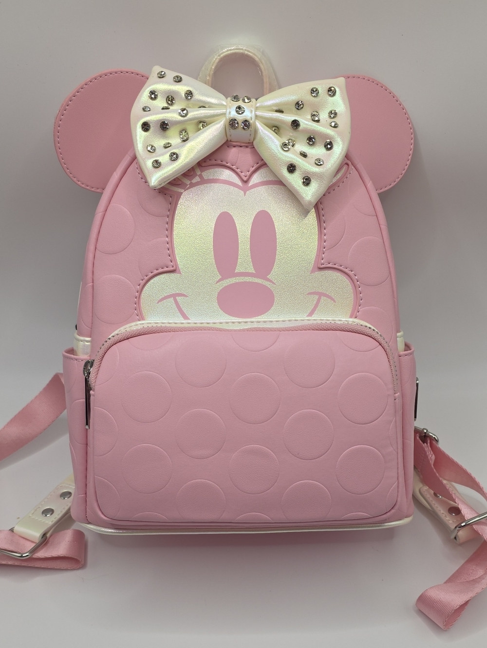 Loungefly Pink Minnie Bow Mini Backpack with Pearlized Cream Bow